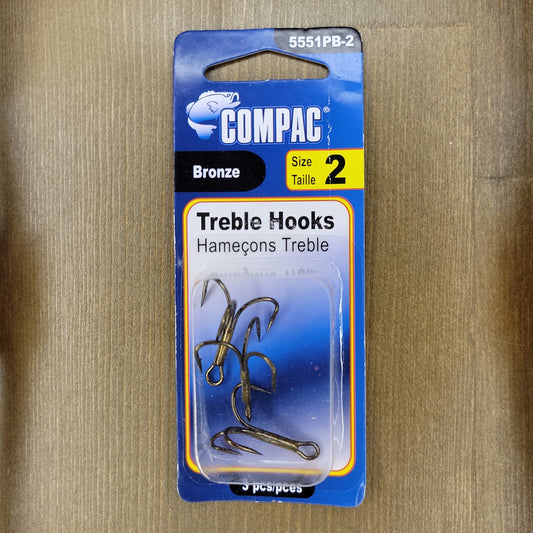COMPAC Bronze Treble Hooks #2/0 3pcs C.G. Emery
