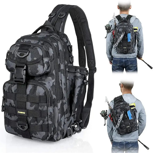PLUSINNO Waterproof Fishing Tackle Backpack With Rod Holder Plusinno