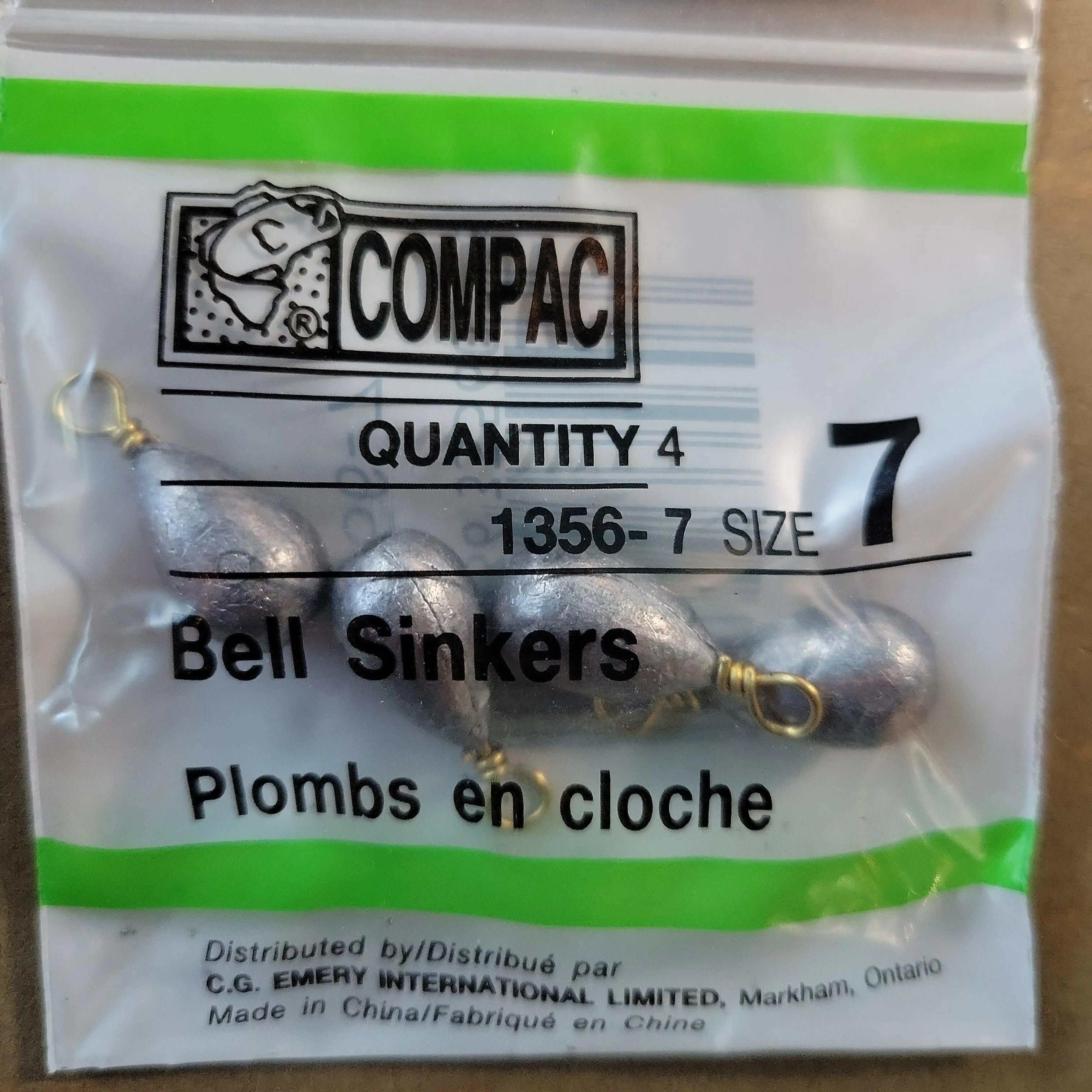 COMPAC Bell Sinkers Size #7 4/pk - Stony Tackle Shack
