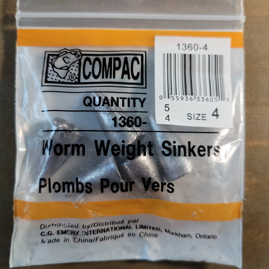 COMPAC Worm Weight Sinkers Size #4 5/pk C.G. Emery
