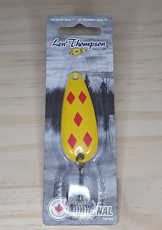 Len Thompson Yellow & Red Five of Diamond Spoons Walleye Master
