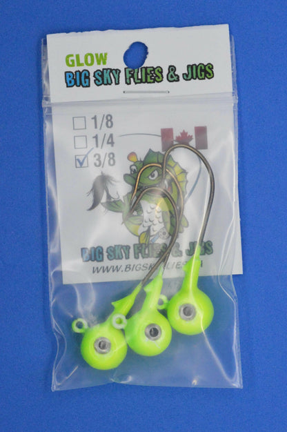 Big Sky Titan 3/8oz Heavy Duty Jig Heads Glow 3/pack Big Sky