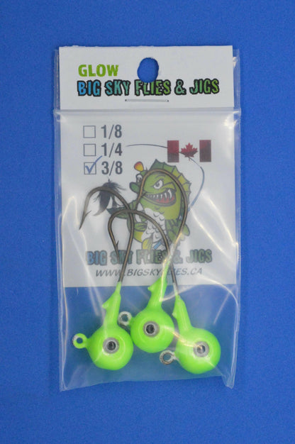 Big Sky Titan 3/8oz Heavy Duty Jig Heads Glow 3/pack Big Sky