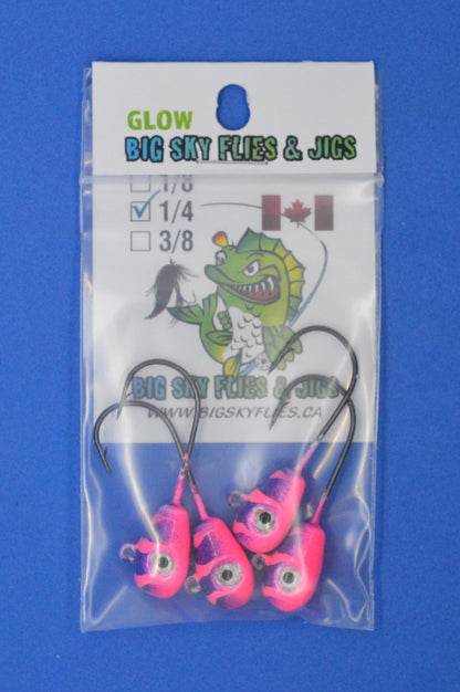 Big Sky Deluxe KnockOut 1/4oz Glow Jigs 4/pack Big Sky