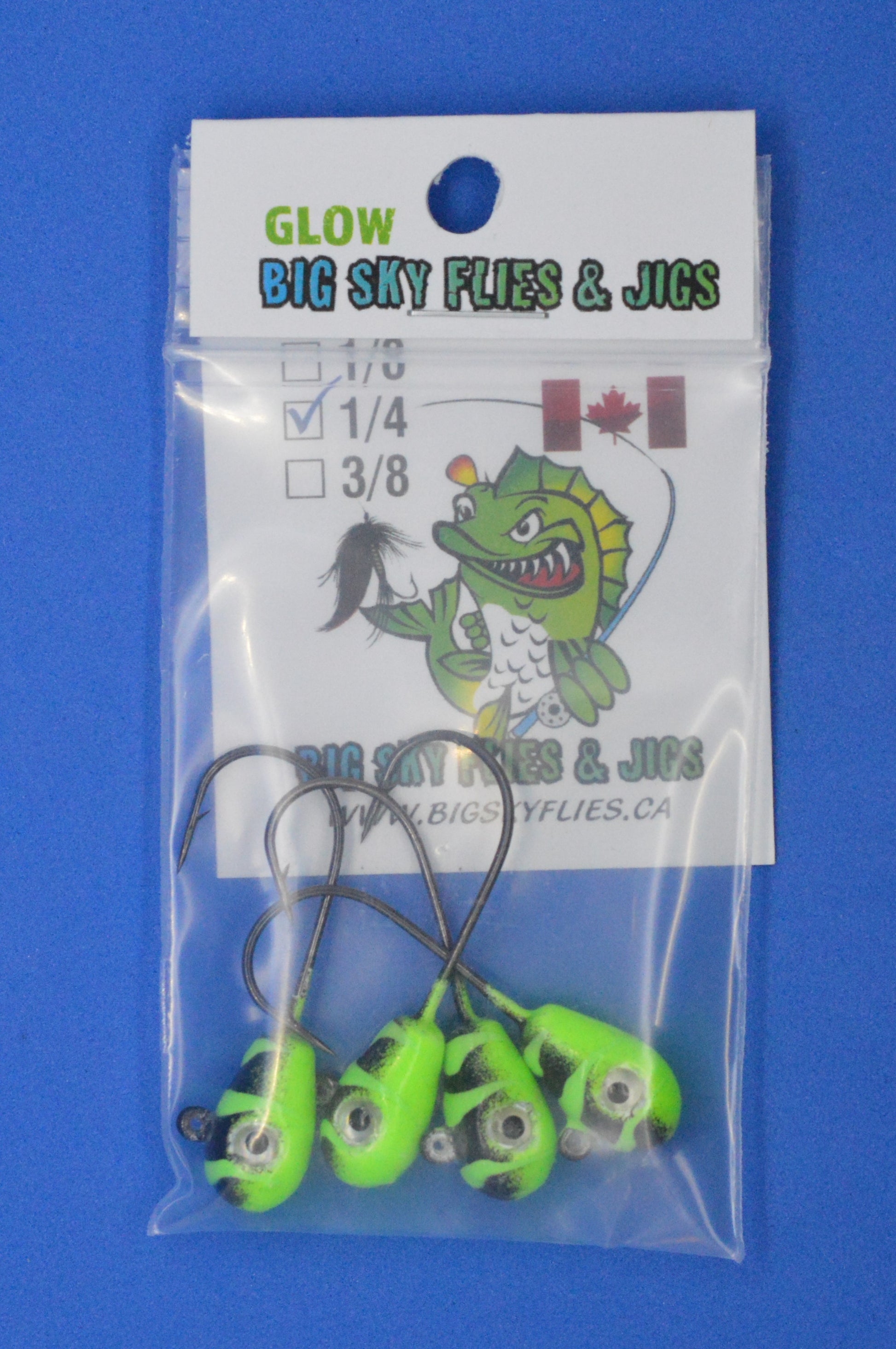 Big Sky Deluxe KnockOut 1/4oz Glow Jigs 4/pack Big Sky