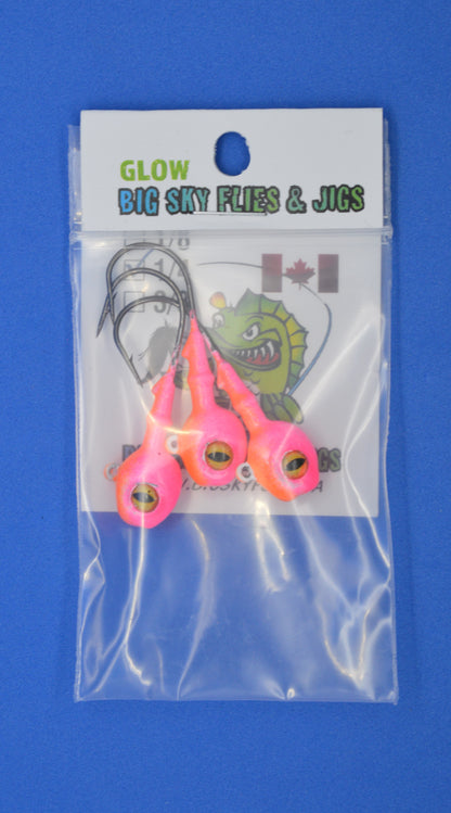 Big Sky Snake Eye 1/4oz Glow Jigs 3/pack Big Sky