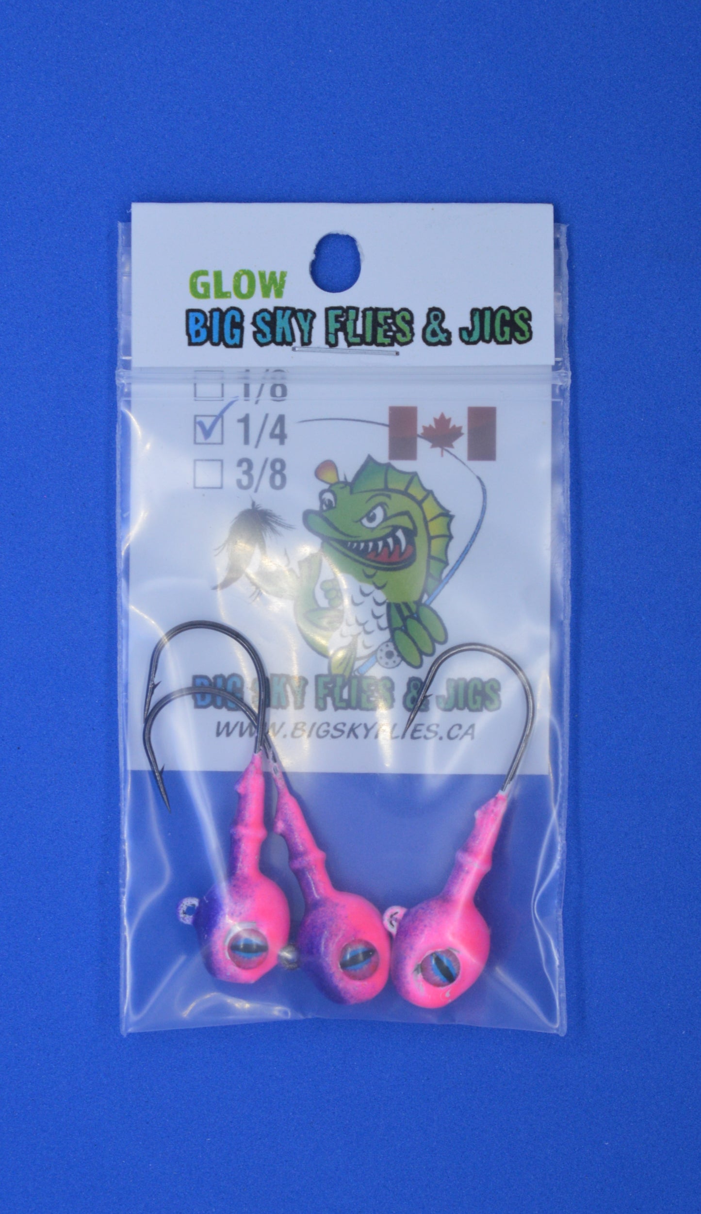 Big Sky Snake Eye 1/4oz Glow Jigs 3/pack Big Sky