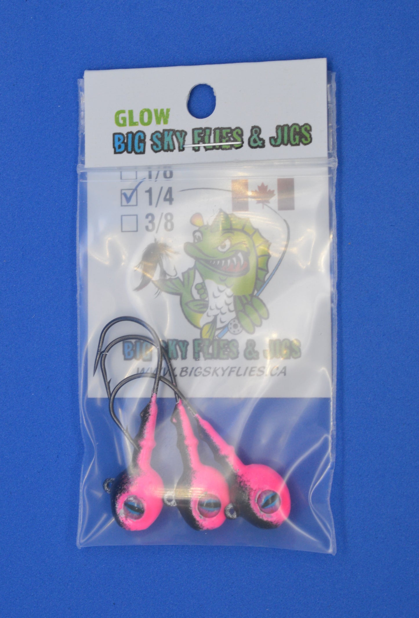 Big Sky Snake Eye 1/4oz Glow Jigs 3/pack Big Sky