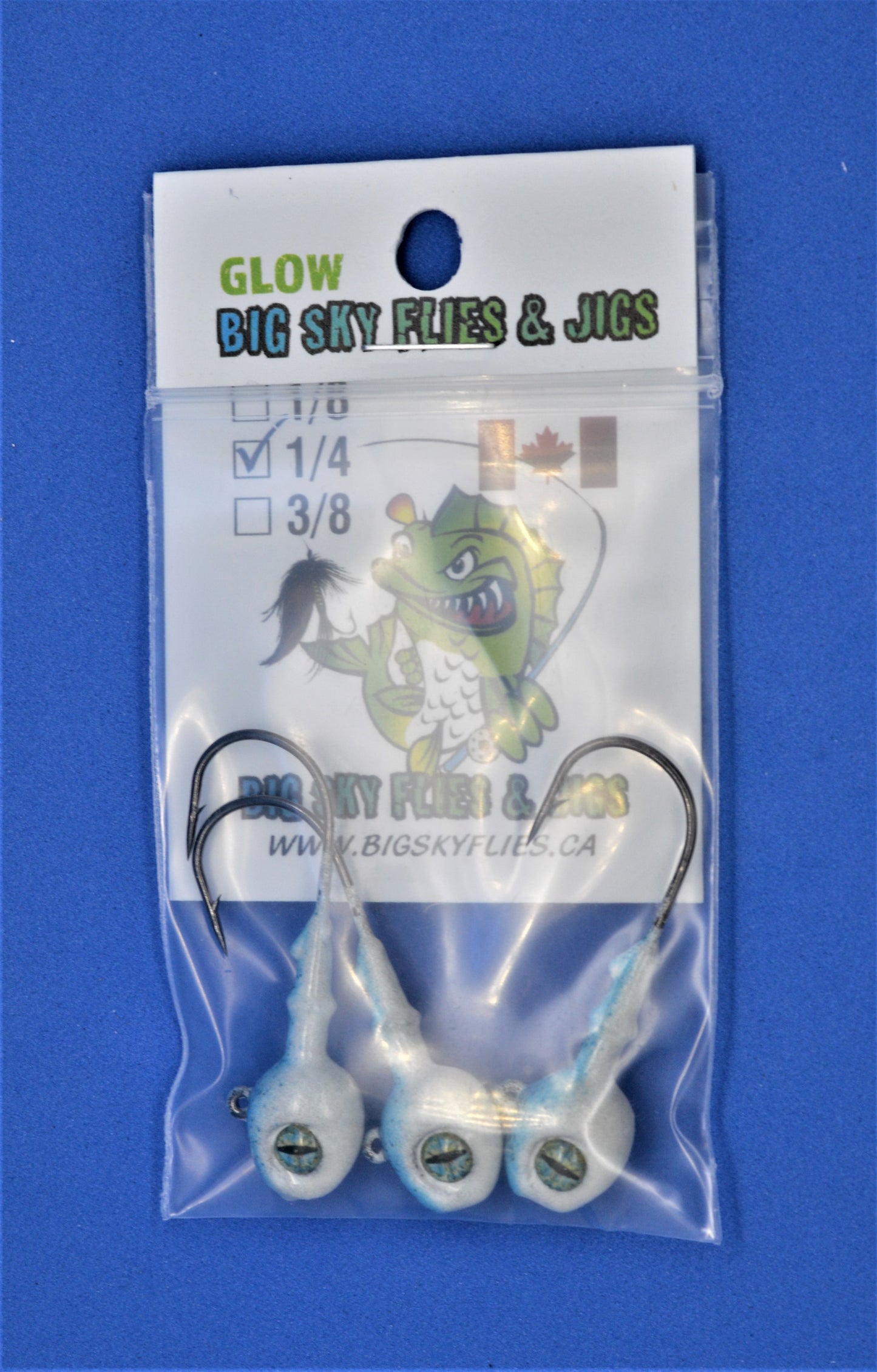 Big Sky Snake Eye 1/4oz Glow Jigs 3/pack Big Sky