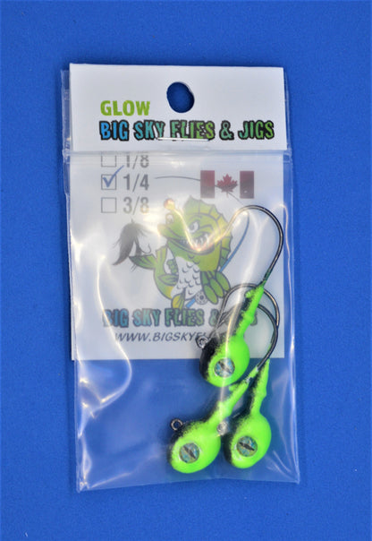 Big Sky Snake Eye 1/4oz Glow Jigs 3/pack Big Sky