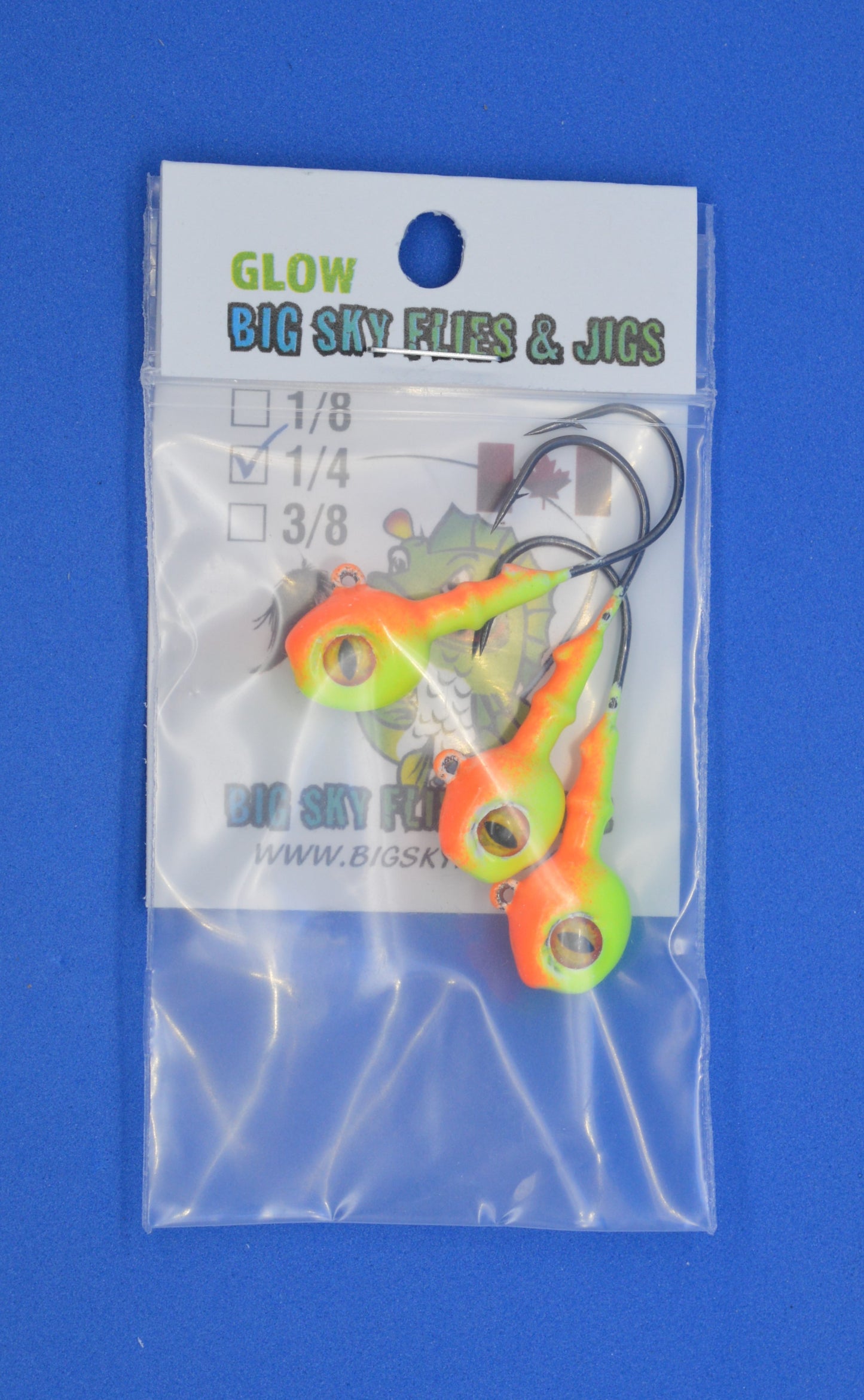 Big Sky Snake Eye 1/4oz Glow Jigs 3/pack Big Sky