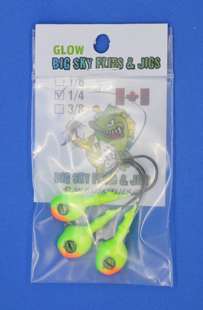 Big Sky Snake Eye 1/4oz Glow Jigs 3/pack Big Sky